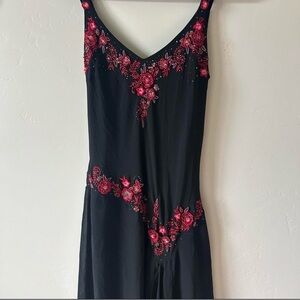 R&M Richards Black Gown with Red Embroidery
